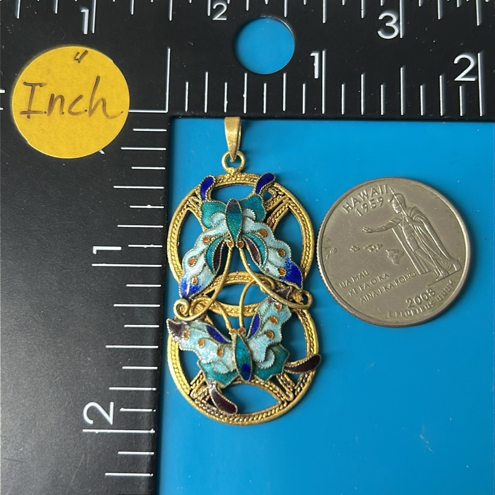 🖤Antique Chinese Butterfly 🦋 cloisonné pendant - Picture 9 of 10